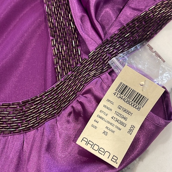 Arden B Satin Low Back Beaded Halter Raspberry Purple Mini Dress -XS - Picture 7 of 8